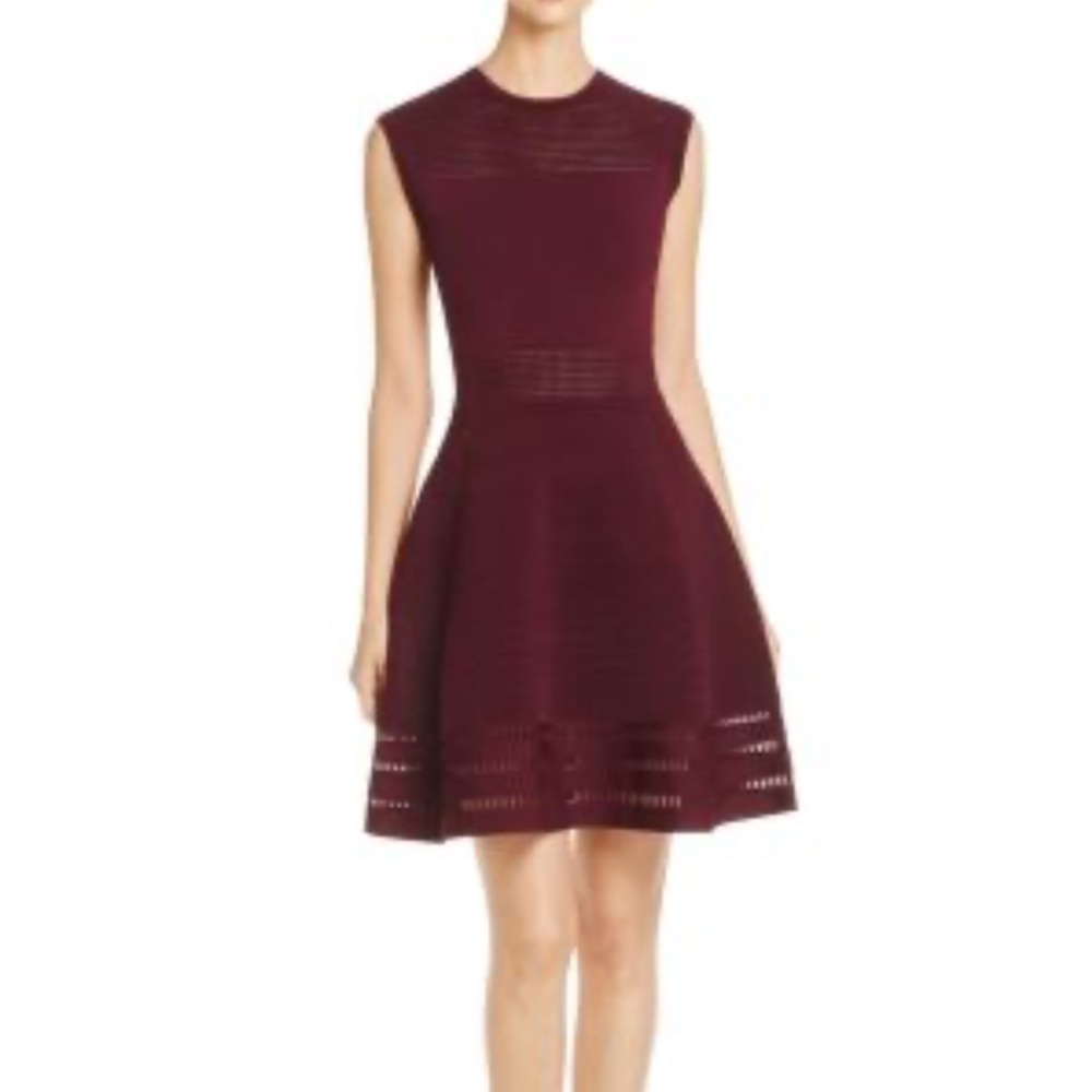 Ted Baker Aurbray Eyelet Knit Skater Maroon Dress!